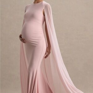 Chic Pink Maxi Maternity Dress with Cape